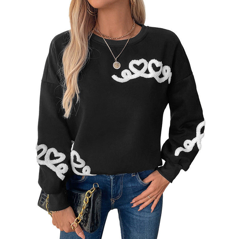 Damen Oversize-Sweatshirt mit Chenille-Herzapplikation und geripptem Saum Drune