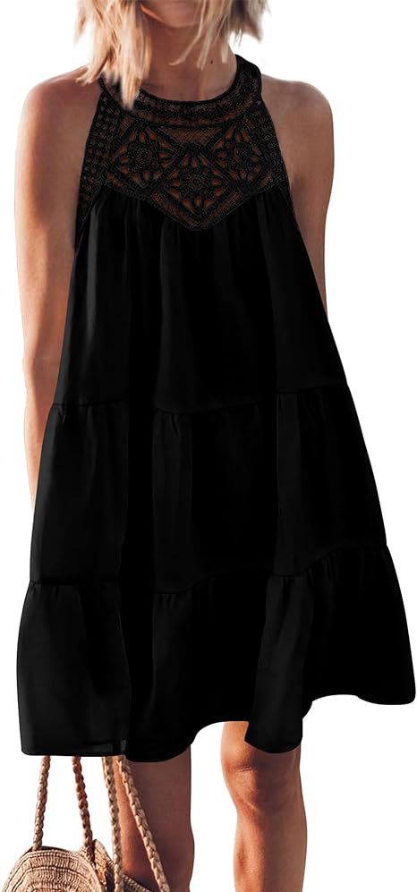 Damen Luftiges Sommerkleid mit Spitzenbesatz und weit geschnittenem Saum Drune