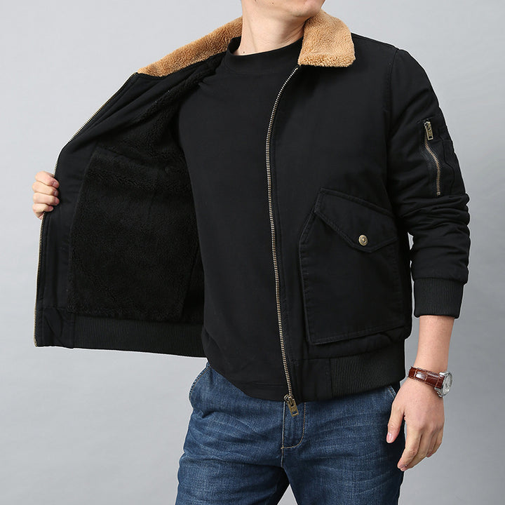 Herren Pilotenjacke mit Sherpa‑Kragen, Utility‑Taschen und Rippbündchen Drune