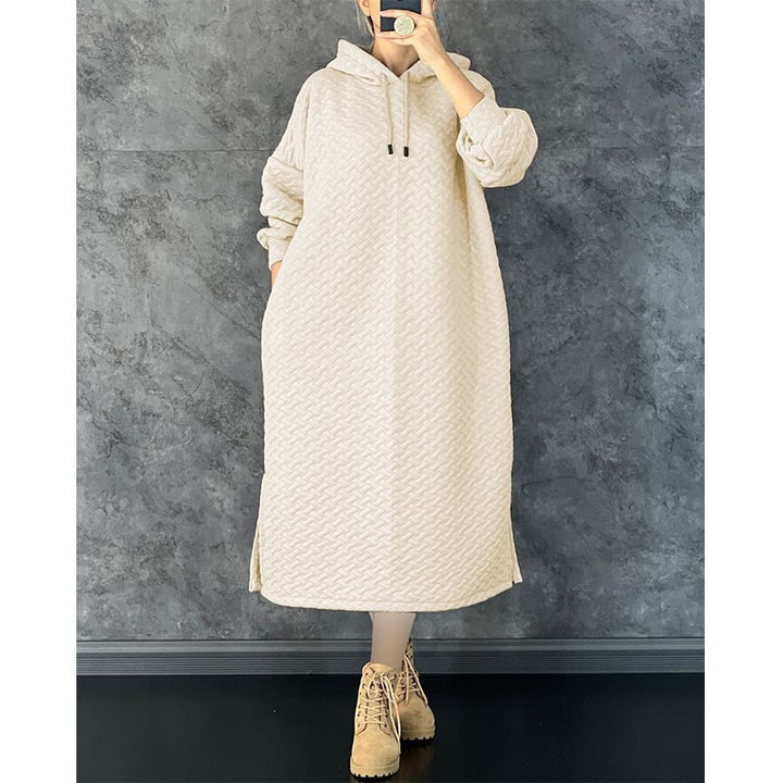 Damen lässiges Sweatshirt-Kleid mit Kapuze und seitlichen Schlitzen Drune
