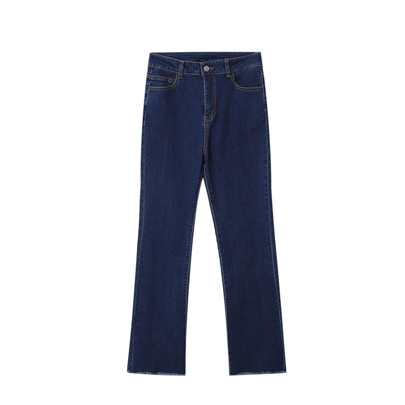 Damen High-Waist Flared Jeans mit fransigen Säumen Drune