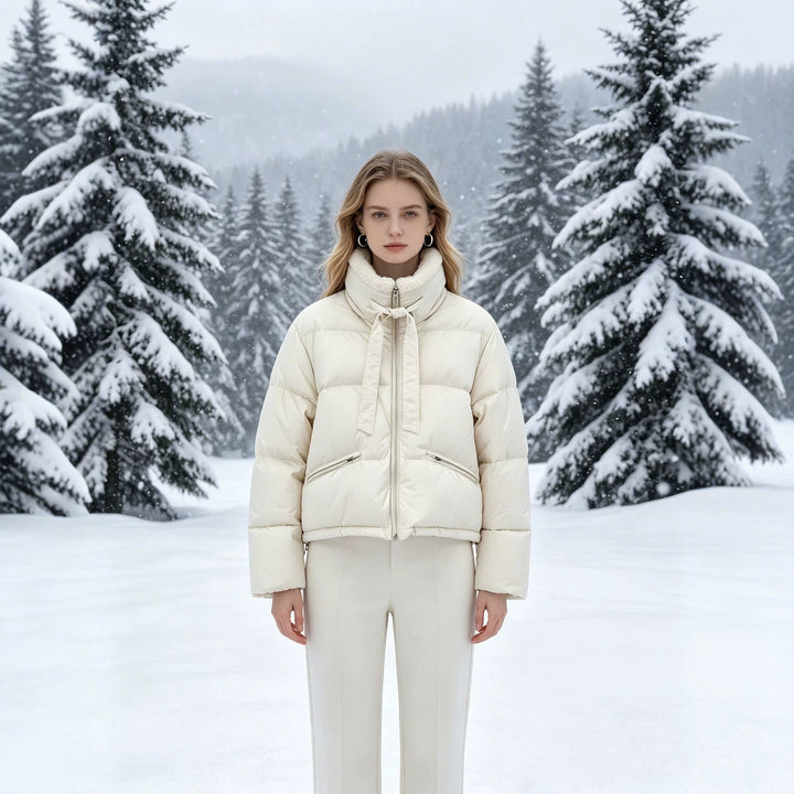 Damen nan cropped wattierte Jacke mit Sherpa-Kragen, hochschließendem Stehkragen und verdecktem Reißverschluss Drune