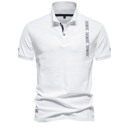 Herren nan legeres Polo mit kurzer Knopfleiste, gesticktem Pfeilmotiv-Panel und Stehkragen Drune