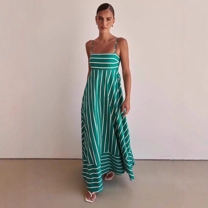 Damen Langarm Maxikleid mit elegantem Streifenmuster und fließendem Schnitt Drune