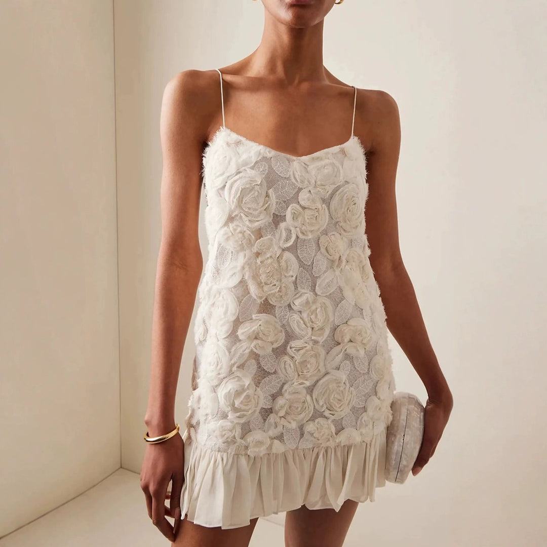 Damen Bluse mit floralem Spitzendesign und Rüschensaum Drune
