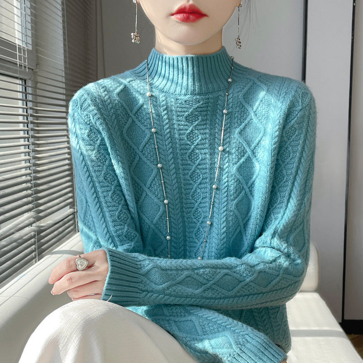 Damen Zopfmuster-Mockneckpullover mit feinem Ajour‑Detail und flauschiger Kaschmir‑Optik Drune