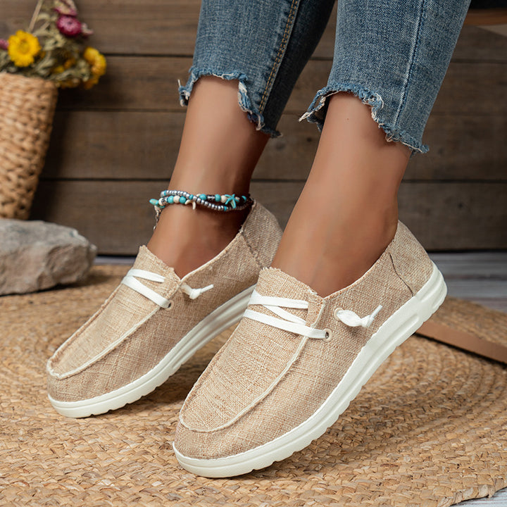 Damen  lässige Leinen-Slipper mit gepolstertem Memory-Fußbett und rutschfester Flexsohle Drune