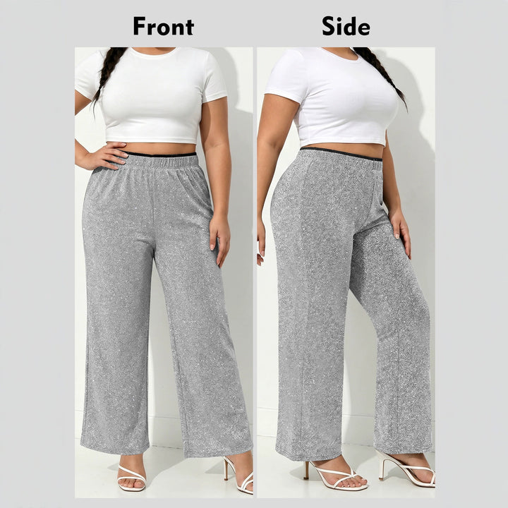 Damen Glitzernde Palazzo-Loungehose mit elastischem Komfortbund Drune