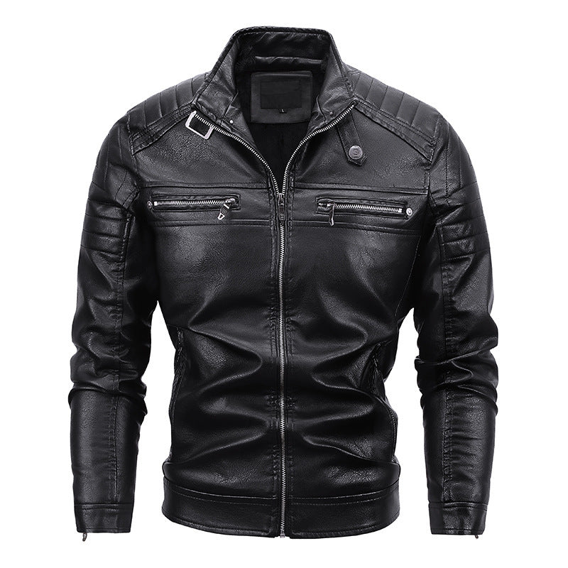 Herren Kunstleder-Blouson im Slim-Fit mit gesteppter Schulterpartie, Stehkragen und Reißverschlusstaschen Drune