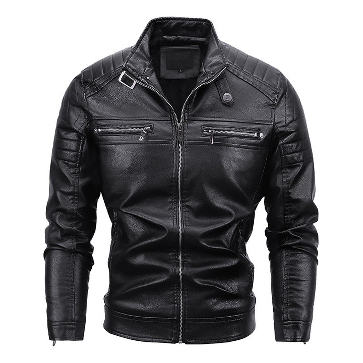 Herren Kunstleder-Blouson im Slim-Fit mit gesteppter Schulterpartie, Stehkragen und Reißverschlusstaschen Drune