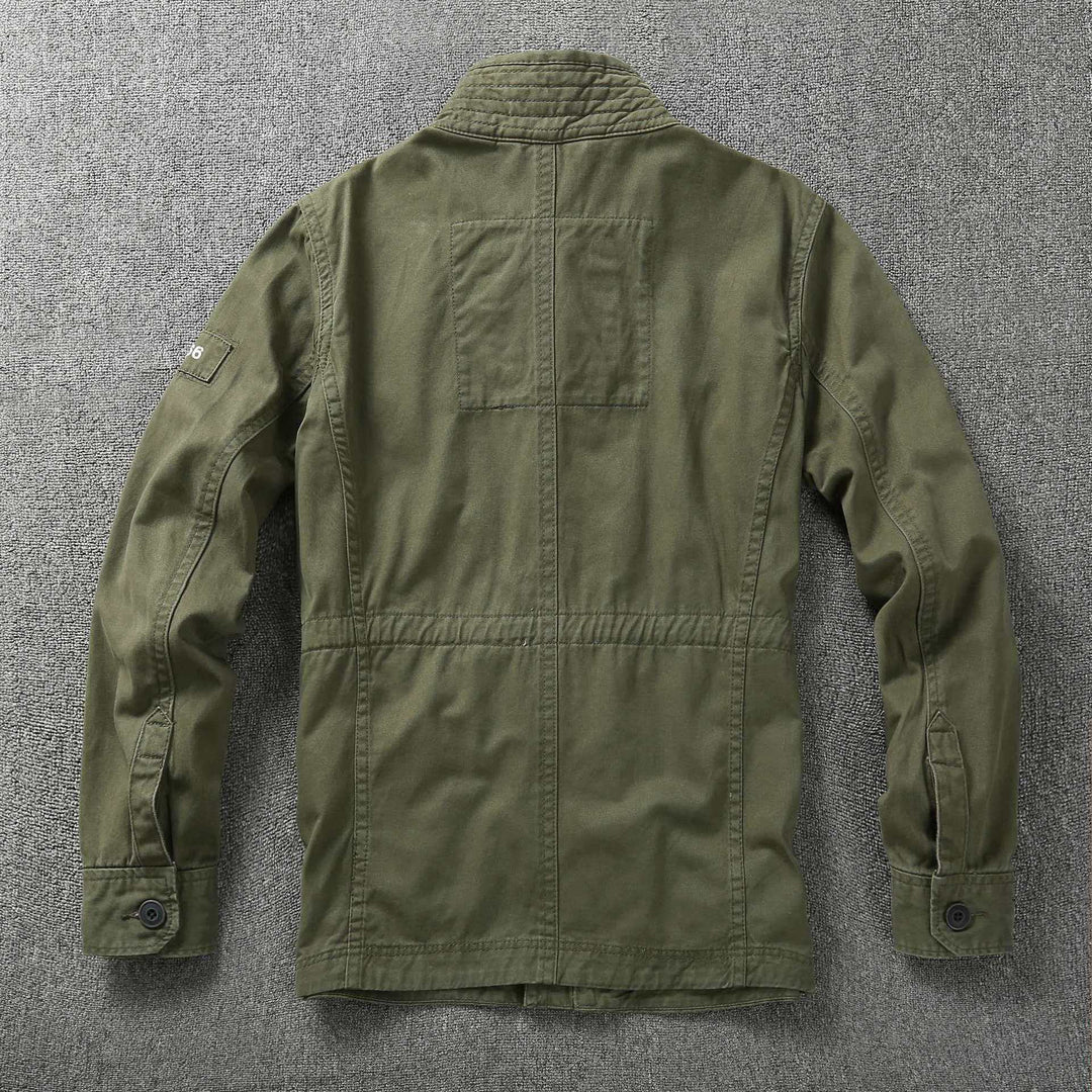 Herren Militärische Feldjacke aus Baumwoll-Mix mit Stehkragen und Multifunktionstaschen Drune