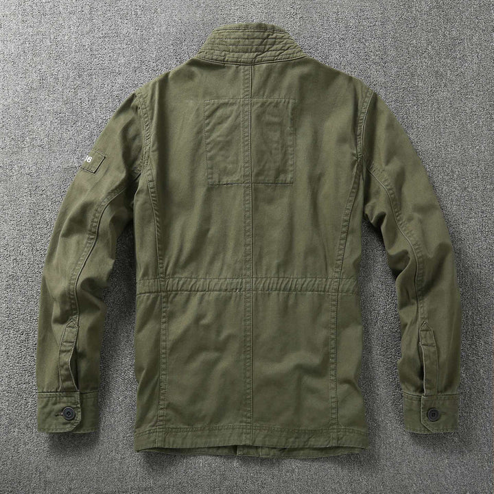 Herren Militärische Feldjacke aus Baumwoll-Mix mit Stehkragen und Multifunktionstaschen Drune