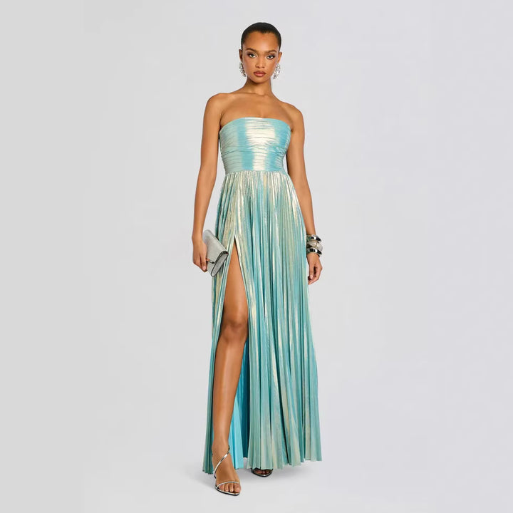 Damen Glamouröses Abendkleid mit Hochgeschlitzt und Plissee-Details Drune