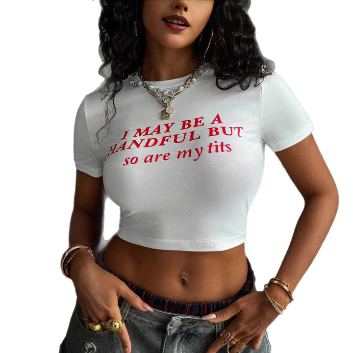 Damen Crop-T-Shirt mit kreativem schriftlichem Design und figurbetontem Schnitt Drune