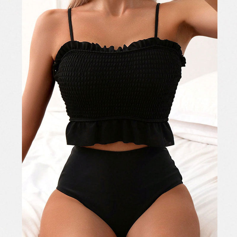 Damen Bikini-Set mit gerafftem Oberteil und hoch geschnittenem Unterteil Drune