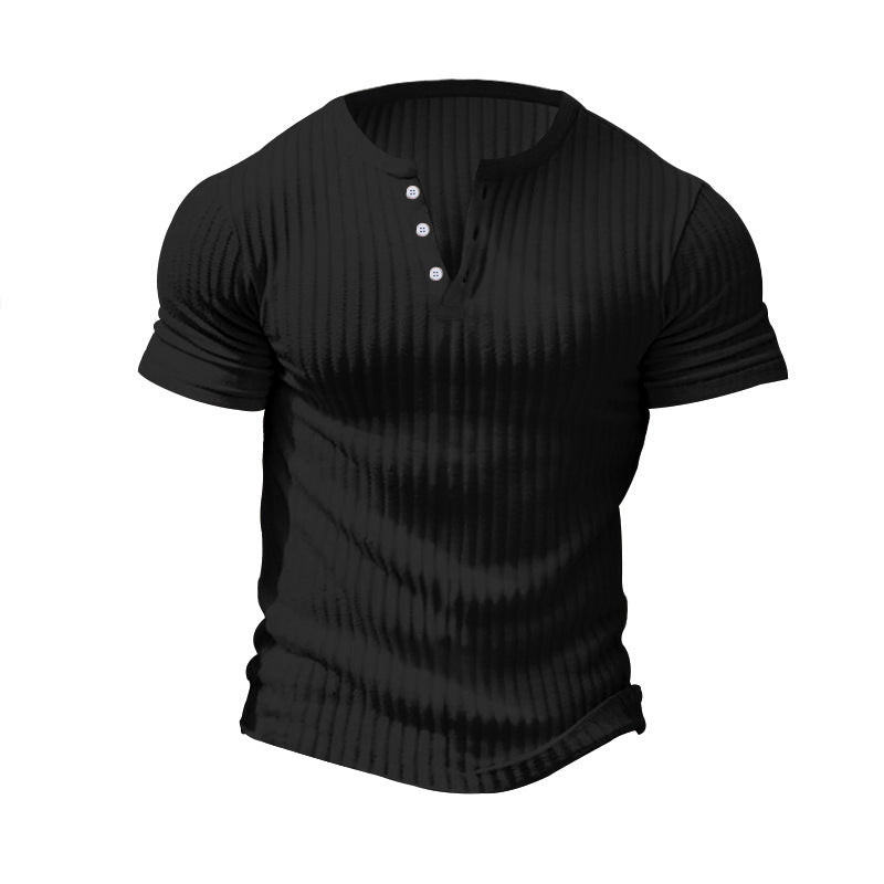 Herren nan eng anliegendes Kurzarm-Henleyshirt mit Rippenstruktur und kurzer Knopfleiste Drune