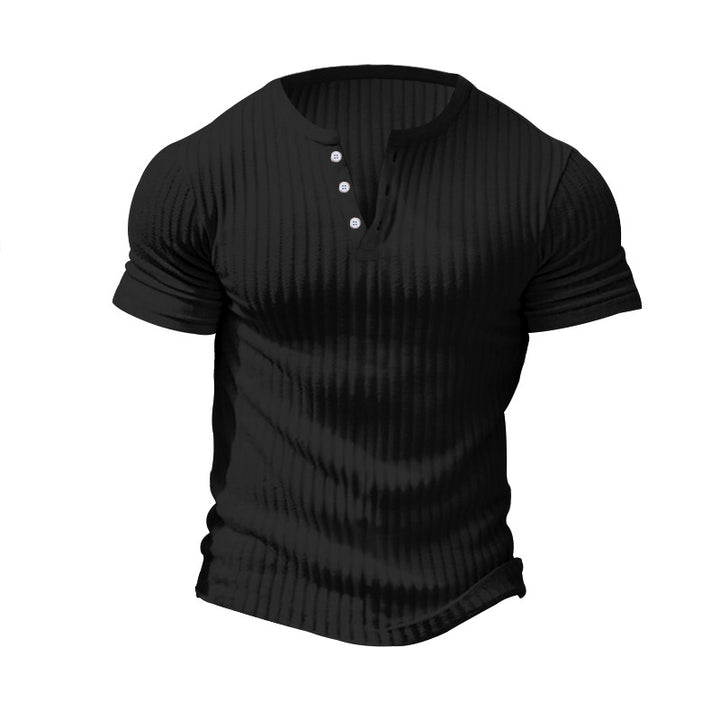Herren nan eng anliegendes Kurzarm-Henleyshirt mit Rippenstruktur und kurzer Knopfleiste Drune