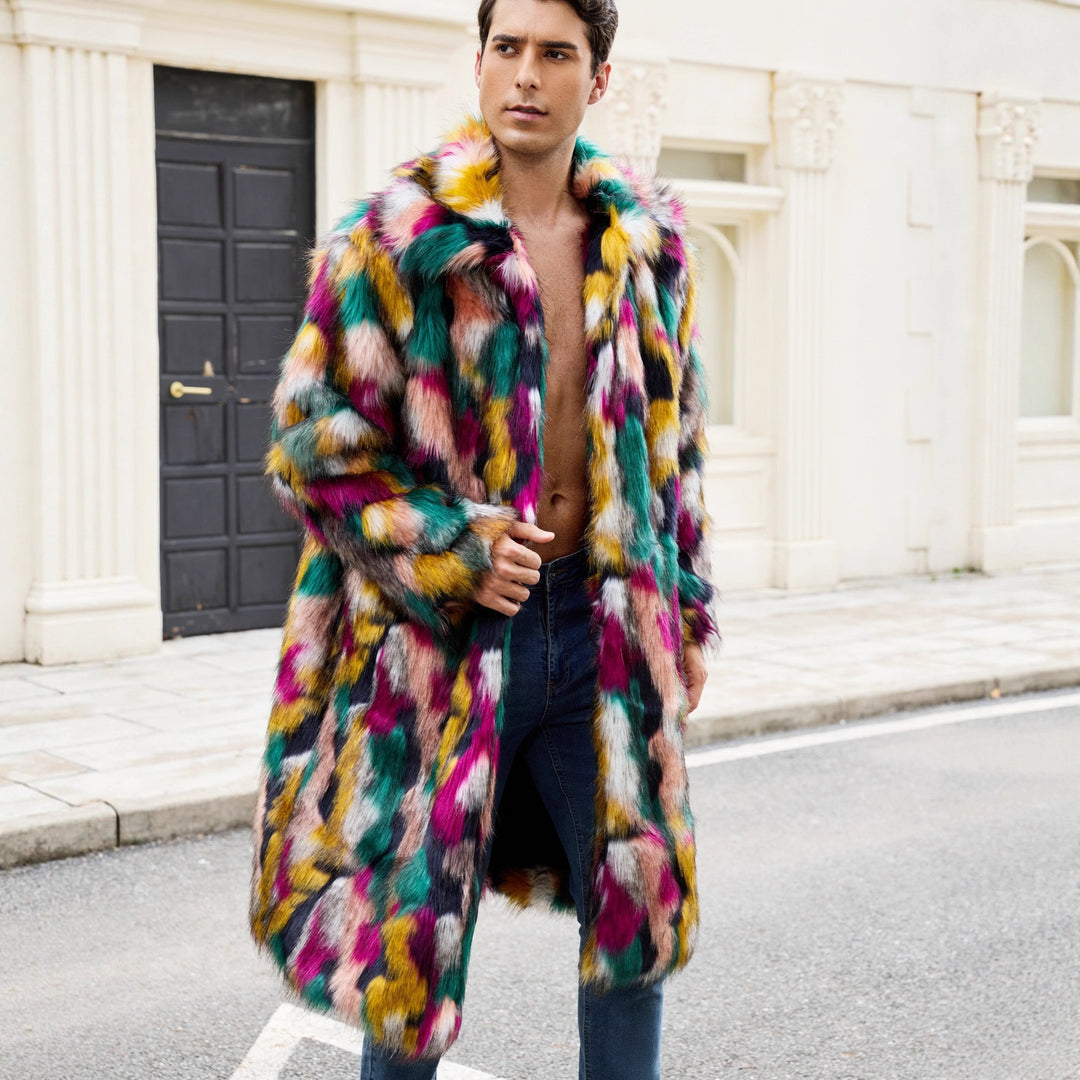 Herren Luxuriöser Kunstpelzmantel mit farbenfrohem Design Drune