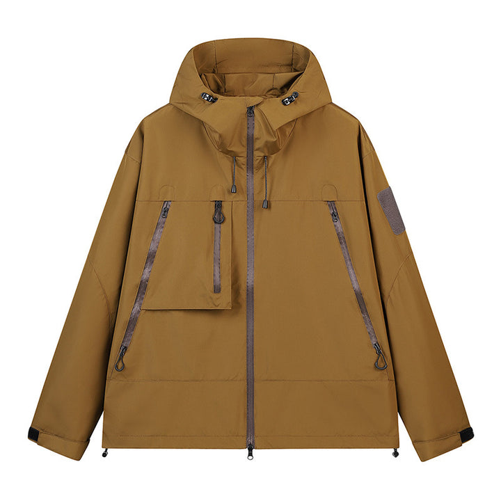 Herren Technische Kapuzen-Outdoorjacke mit wasserabweisenden Reißverschlüssen und Utility‑Taschen Drune