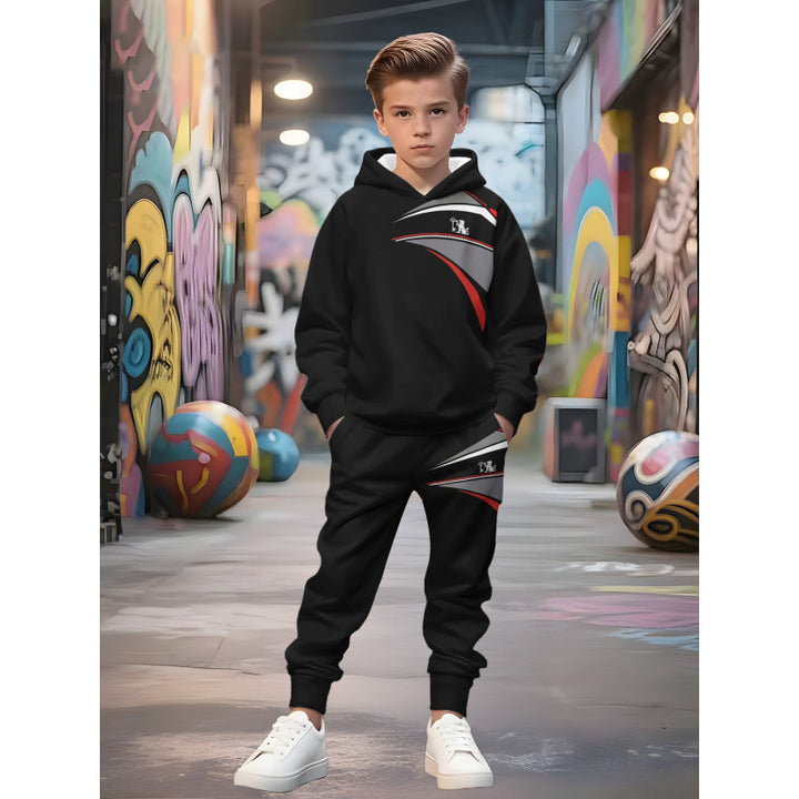 Unisex nan Kinder Jogginganzug mit Kapuzenpullover und detailreichem Auto-Print Drune