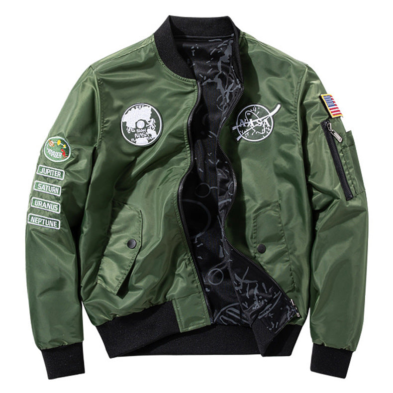 Herren  gestickte Missionsabzeichen reflektierende Shell Flight Bomber mit bedrucktem Konstellationsfutter und Ärmel-Reißverschlusstasche Drune