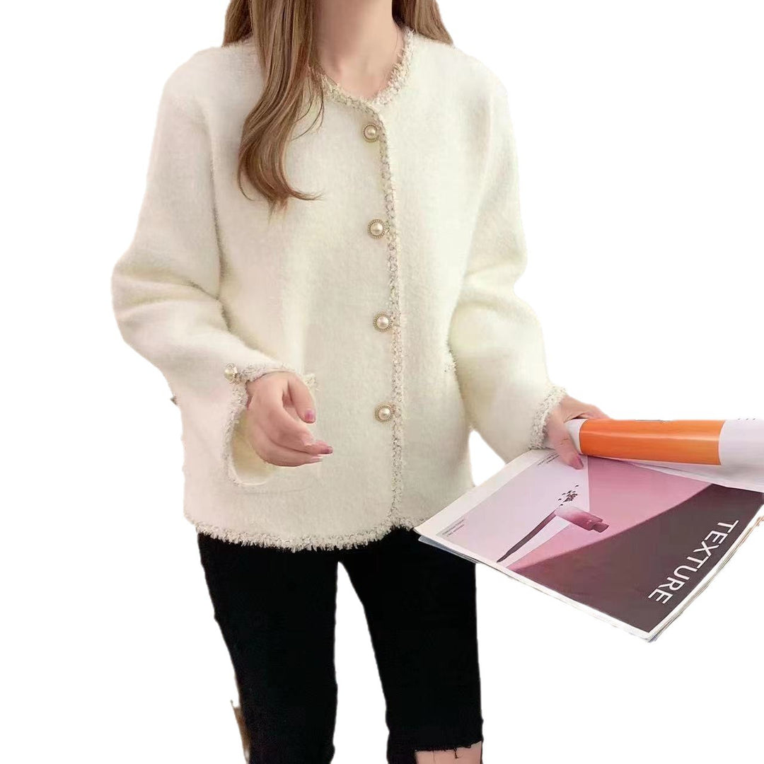Damen Bouclé-Jacke mit eleganten Perlenknöpfen Drune