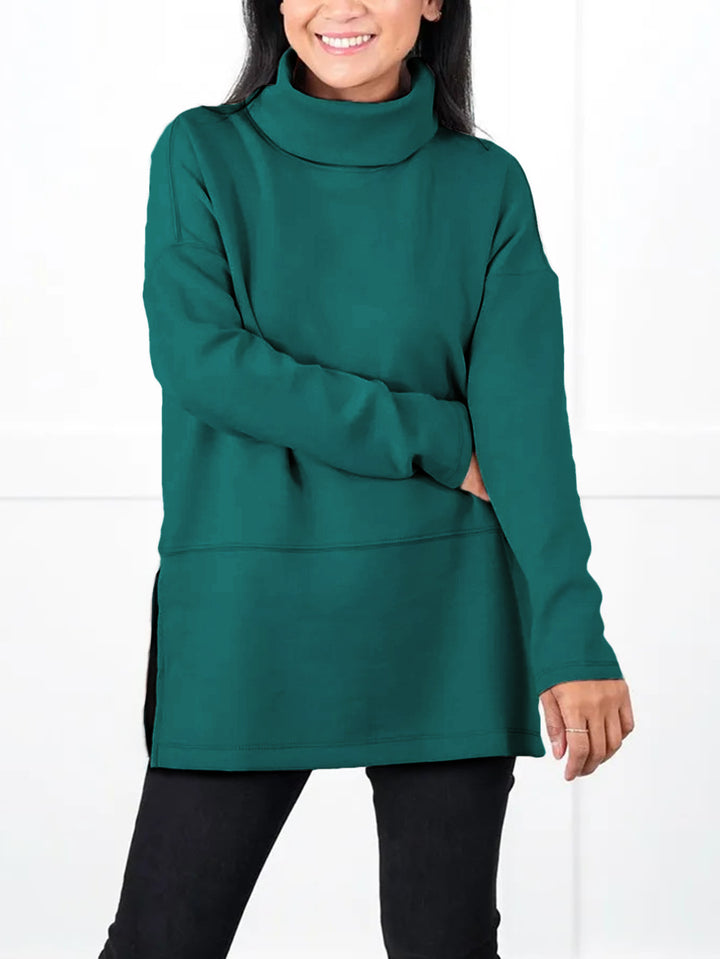 Damen Oversize Sweat-Tunika mit hohem Rollkragen, seitlichen Schlitzen und verlängertem Saum Drune