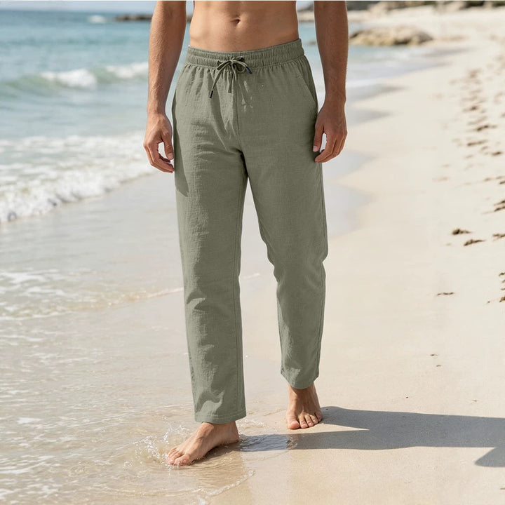 Herren Leichte Leinen-Baumwoll-Hose mit Tunnelzug, elastischem Bund und geradem Schnitt Drune