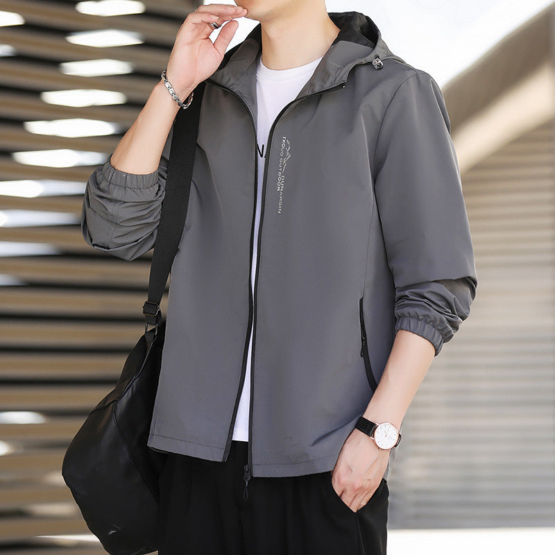Herren Leichte wasserabweisende Kapuzenjacke im Urban-Minimalstil mit Reißverschluss Drune