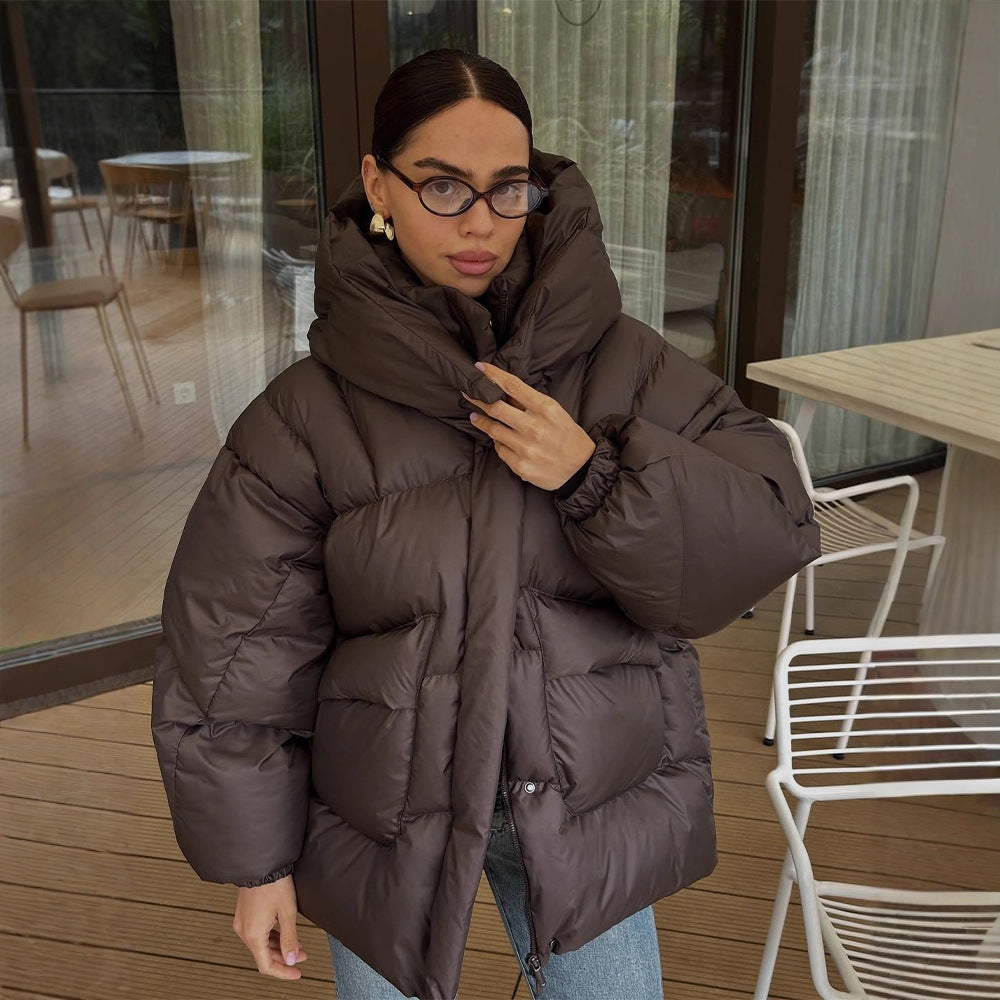 Damen Oversize Steppjacke mit hohem Schalkragen und wattierter Füllung Drune
