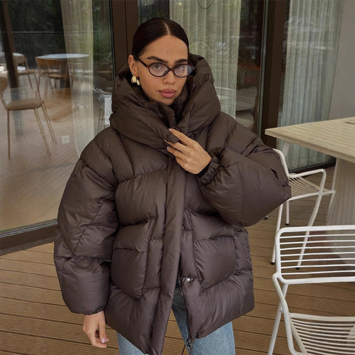 Damen Oversize Steppjacke mit hohem Schalkragen und wattierter Füllung Drune