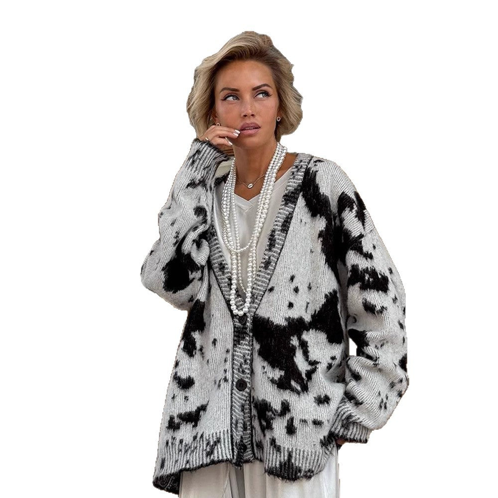 Damen lässiger Cardigan mit modischem Fleckenmuster Drune