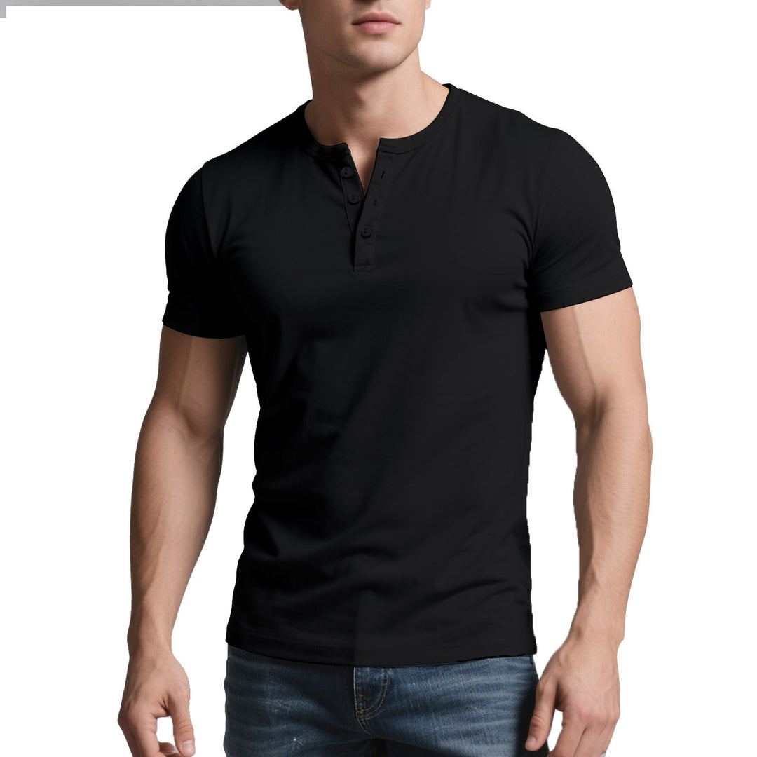 Herren nan kurzes Henley-Shirt mit dezenter Knopfleiste und figurbetontem Schnitt Drune