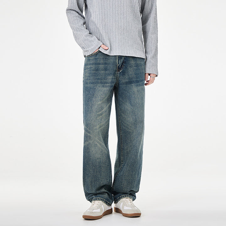 Herren weite Denim-Jeans mit geradem Schnitt und Vintage-Waschung Drune