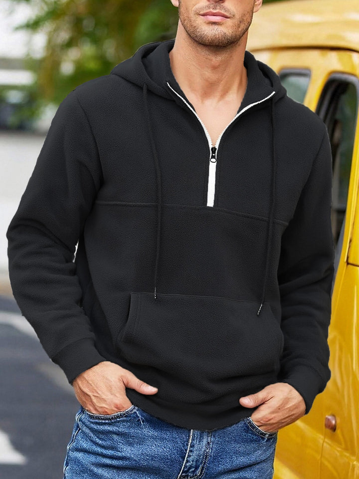 Herren Fleece-Halbzip-Hoodie mit Kängurutasche, halbem Reißverschluss und Kapuze Drune
