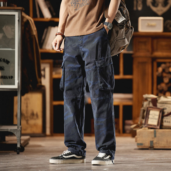 Herren Relaxed-Fit Camouflage-Cargohose mit seitlichen Klappentaschen und Kordelabschlüssen Drune
