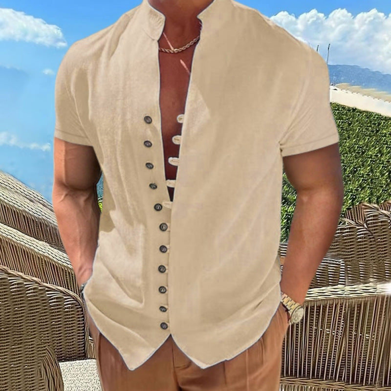 Herren lässiges Kurzarmhemd mit angesagtem Knopfdesign Drune