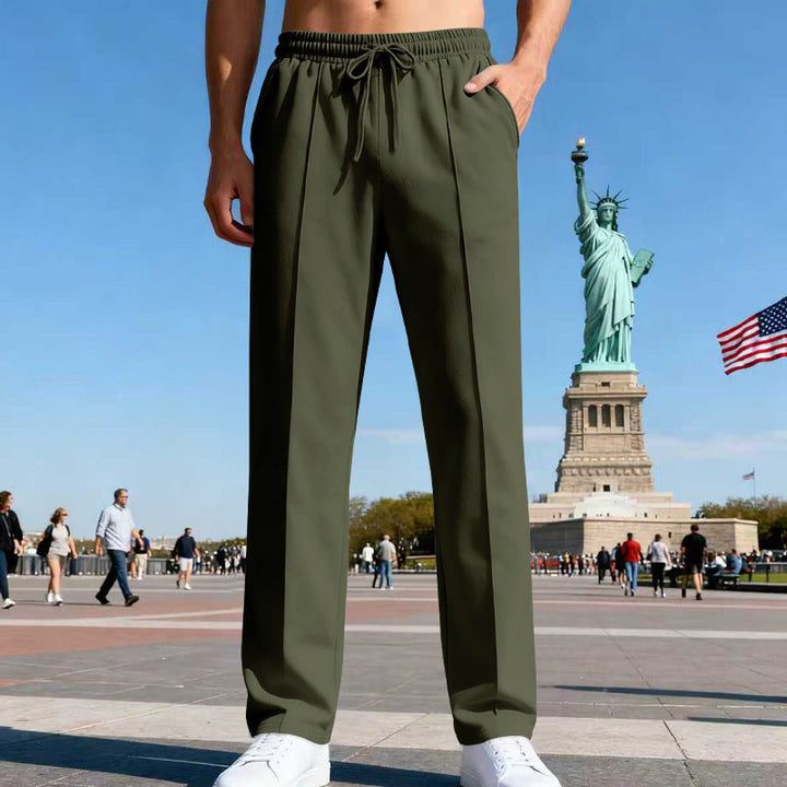 Herren nan elegante Sweathose mit Bügelfalte geradem Bein und Tunnelzug Drune