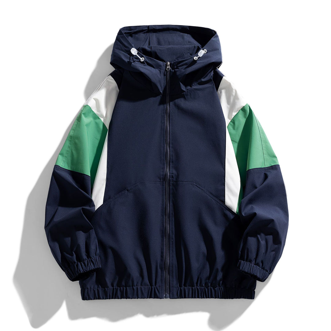 Herren Colorblock Windbreaker Kapuzenjacke mit Reißverschluss und elastischem Saum Drune