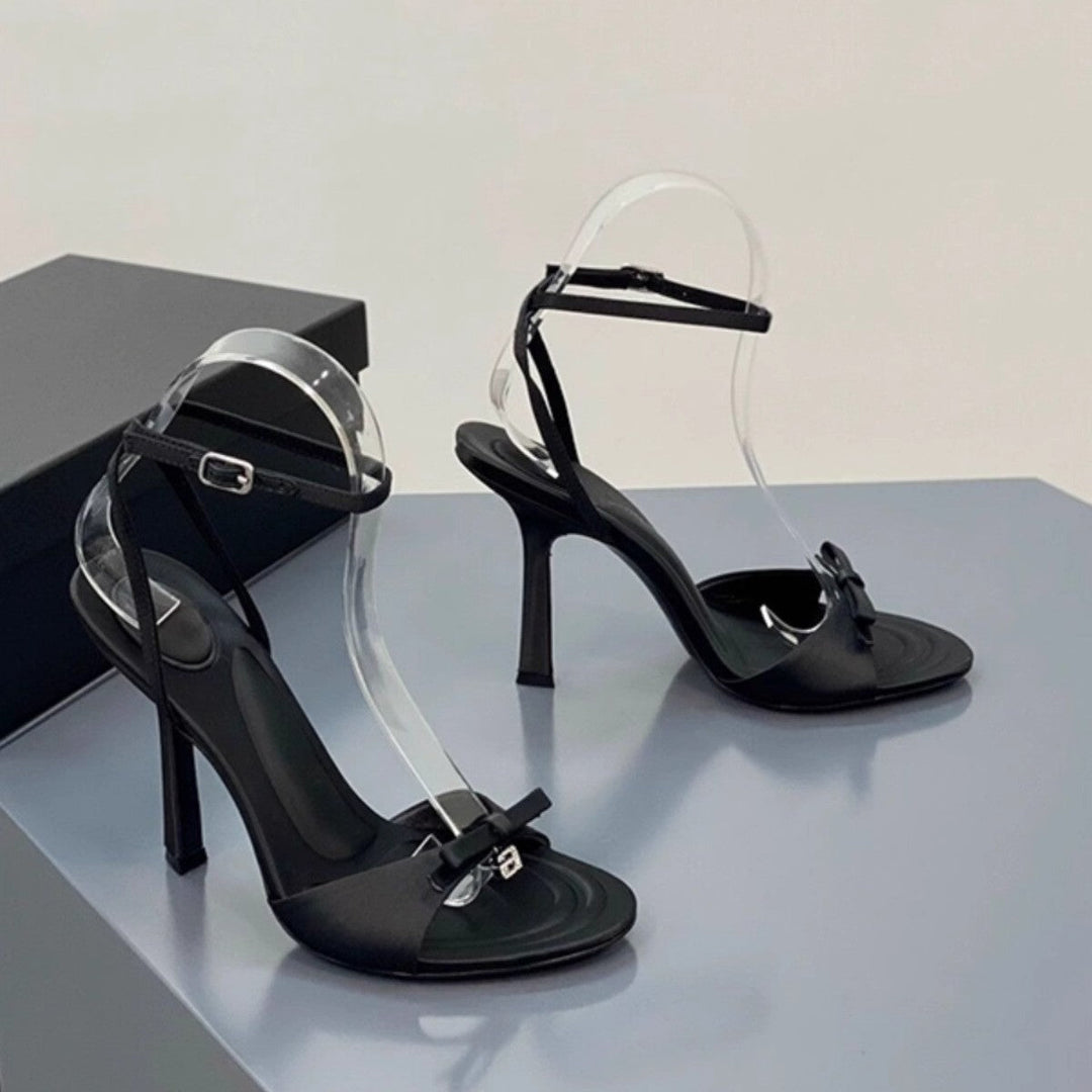 Damen elegante High Heel Sandalen mit transparentem Riemen und stilvollen Schleifen Drune