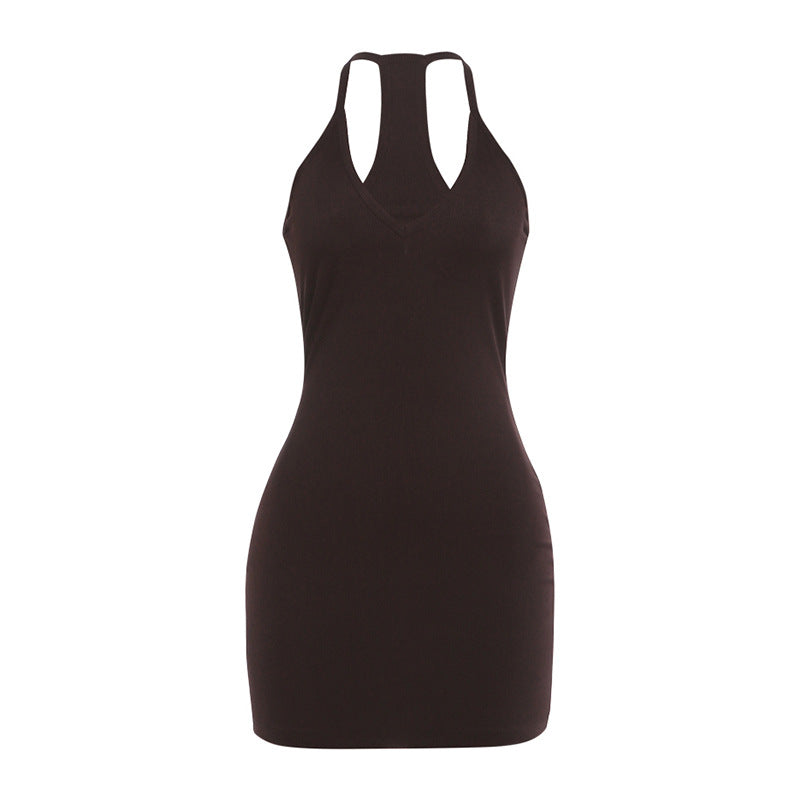 Damen Sportliches ärmelloses Kleid mit tiefem V-Ausschnitt und Racer Rücken Drune