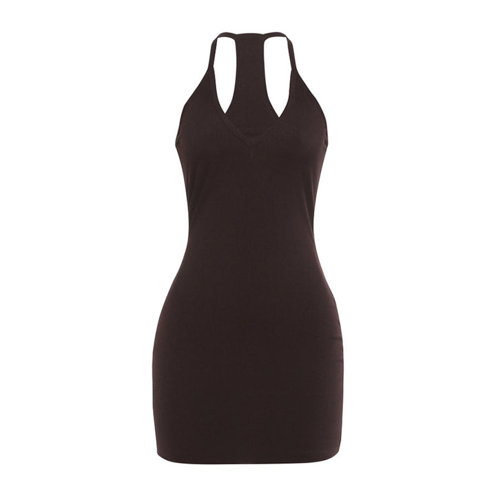 Damen Sportliches ärmelloses Kleid mit tiefem V-Ausschnitt und Racer Rücken Drune