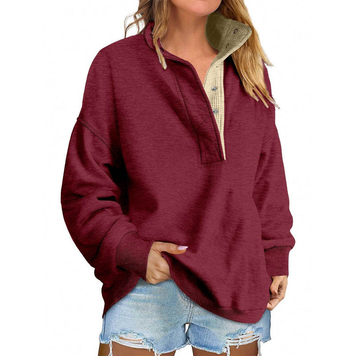 Damen Oversize-Henley-Sweatshirt mit Stehkragen und Druckknopfleiste Drune