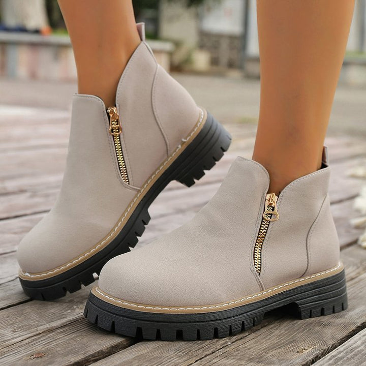 Damen Ankle-Boots mit grober Profilsohle und seitlichem Reißverschluss Drune