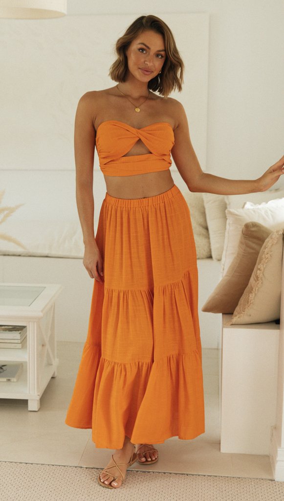 Damen Zweiteiliges Set aus Crop-Top und Maxirock mit luftiger Silhouette Drune
