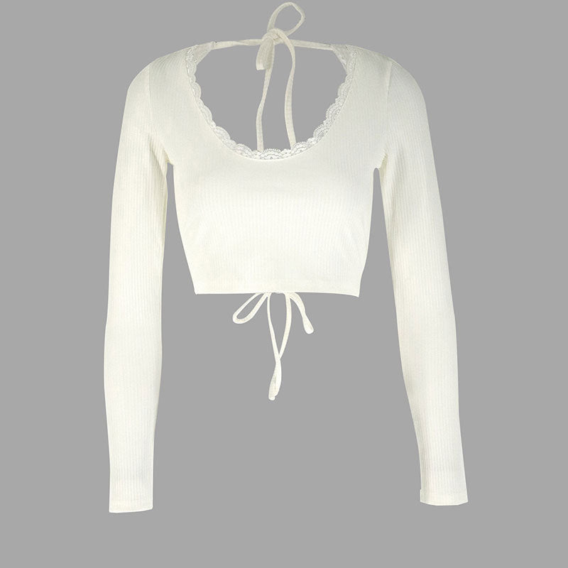 Damen Crop-Top mit Rüschendetails und Rückenbindung Drune