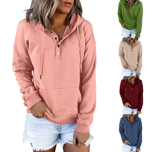 Damen Sportlicher Hoodie mit Knopfleiste und lässigem Schnitt Drune