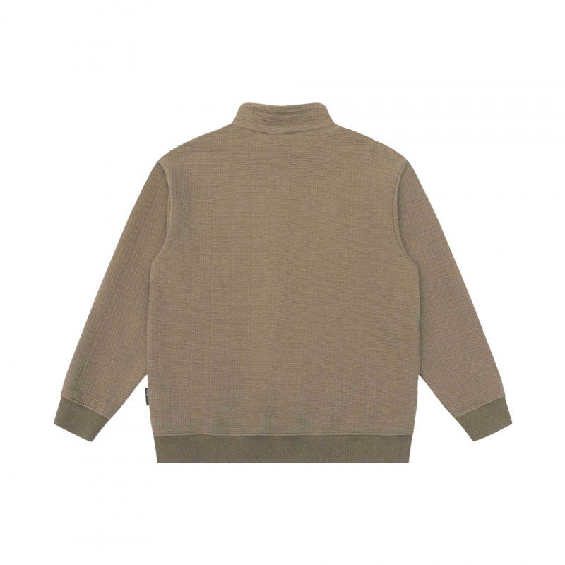 Unisex Oversize Waffelstruktur Halbzip-Pullover mit Stehkragen Drune