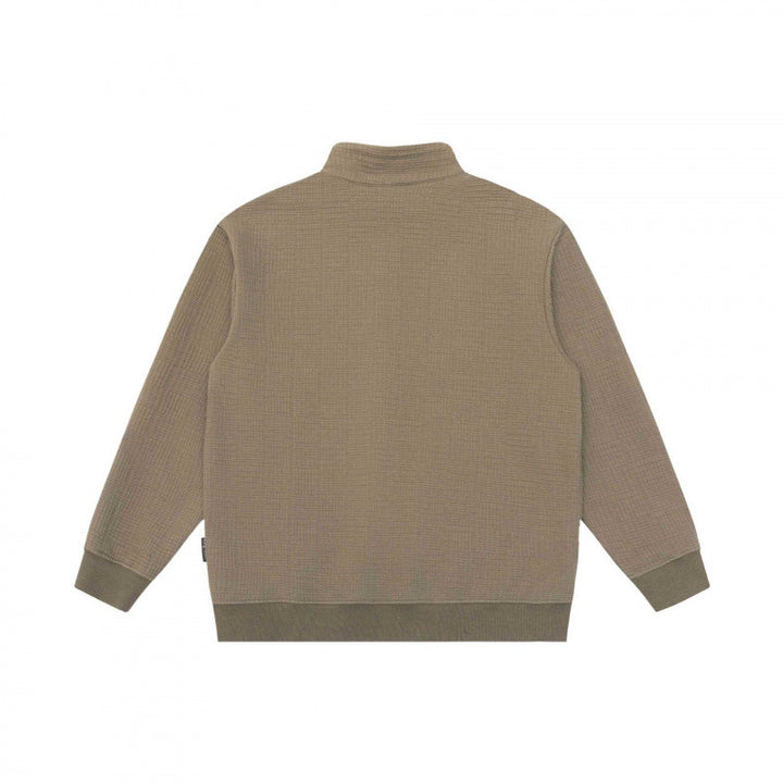 Unisex Oversize Waffelstruktur Halbzip-Pullover mit Stehkragen Drune
