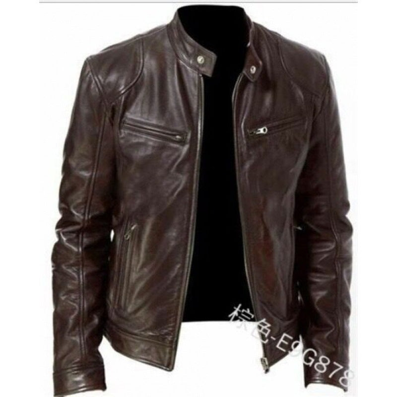 Herren nan schlanke Echtleder-Bikerjacke mit Stehkragen, zwei Brust-Reißverschlusstaschen und geradliniger Silhouette Drune